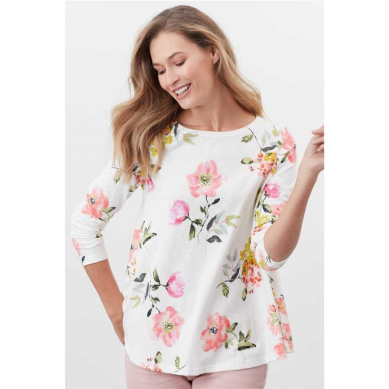 Joules Harbour Light Swing Long Sleeve Jersey Top - Cream Floral -1